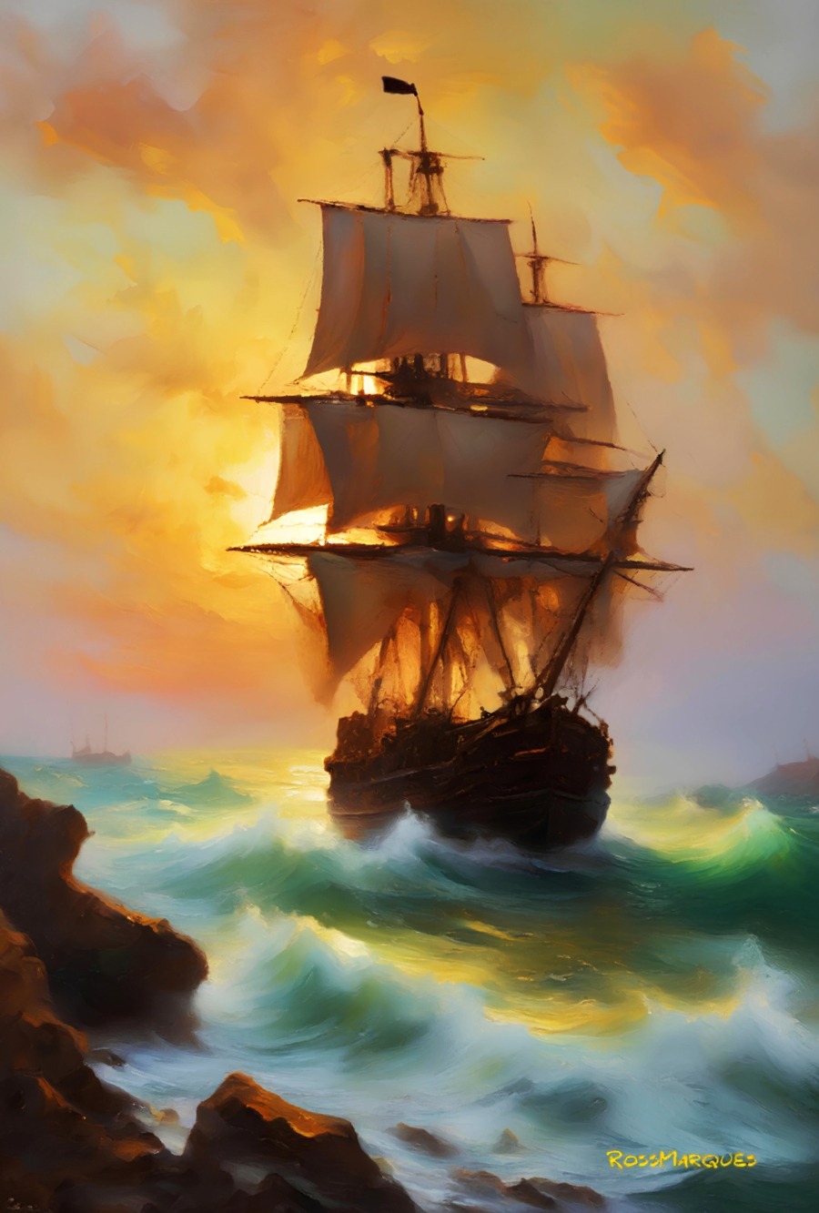 Caravela ondas e pedras Quadro em Tela (canvas) 2 Caravela ondas e pedras Quadro em Tela (canvas) - Imagem 2