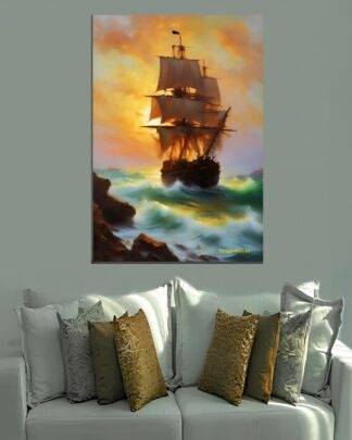 Caravela ondas e pedras  Quadro em Tela (canvas)
