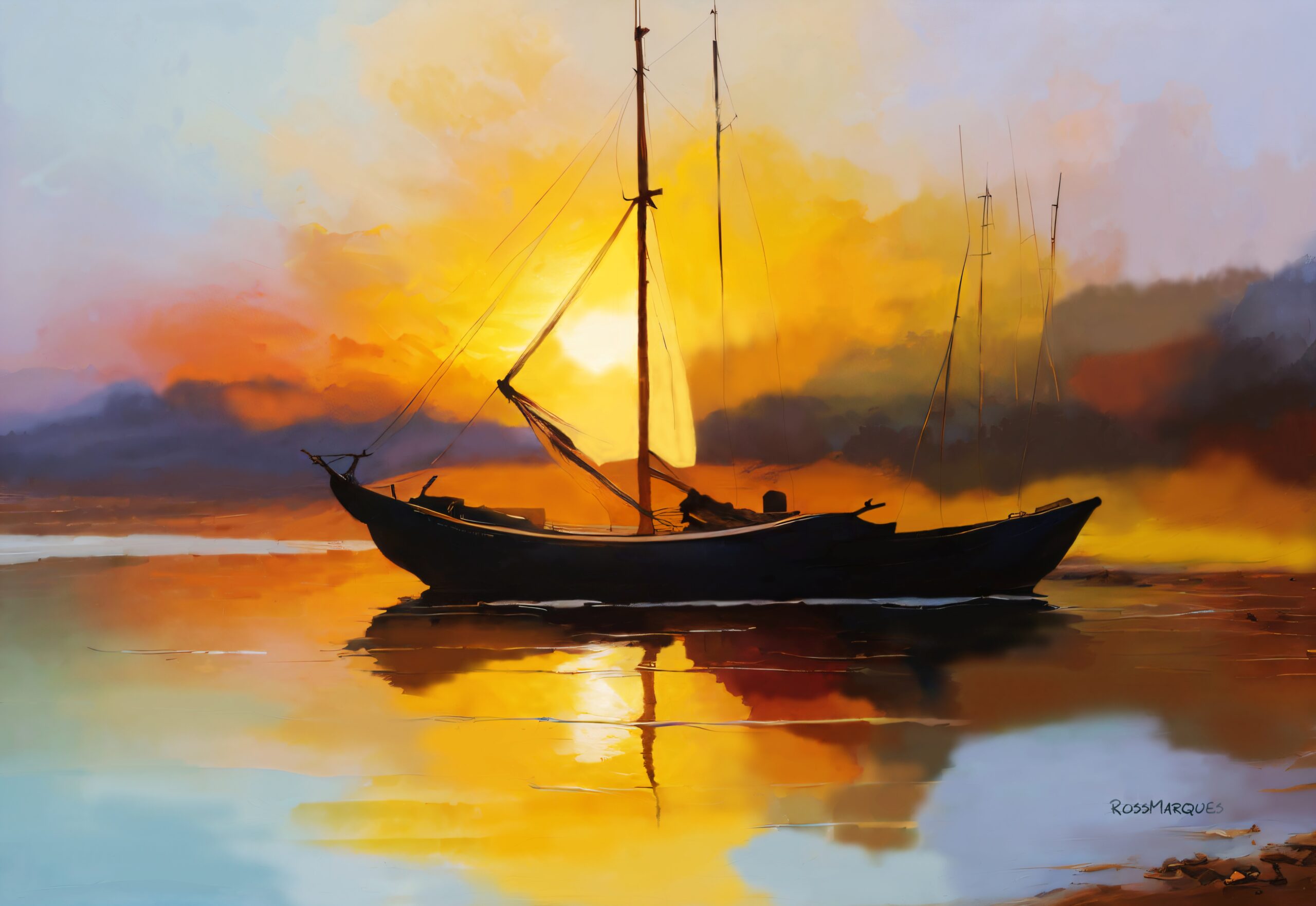 Barco, por do sol Quadro em Tela (canvas) 2 Barco, por do sol Quadro em Tela (canvas) - Imagem 2