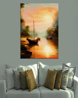 Barcos ao por do sol Quadro em Tela (canvas)