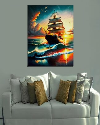 Galeão na praia Quadro em Tela (canvas)