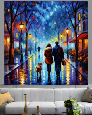 Casal passeando na rua Quadro em Tela (canvas)