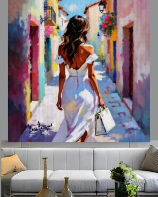 Garota do vestido branco Quadro em Tela (canvas)