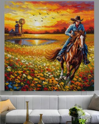 Cowgirl no moinho Quadro em Tela (canvas)